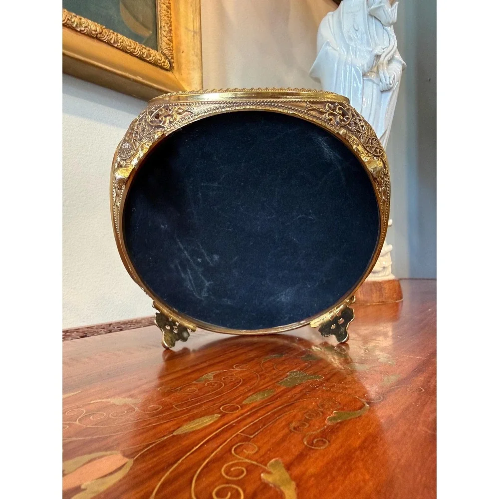 Vintage Ormolu Jewelry Casket Red Velvet Beveled Glass Box - Picture 13 of 17